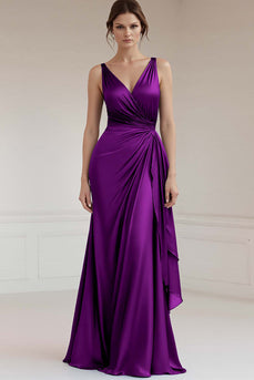 Peacock Green Sheath Satin Ruched Long Formal Dress