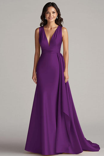 Peacock Mermaid Deep V-Neck Long Satin Formal Dress