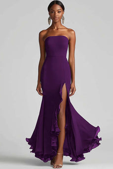 Royal Blue Strapless Long Chiffon Formal Dress with Slit