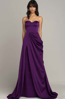 Load image into Gallery viewer, Peacock Satin A Line Strapless Long Formal Dress with Slit