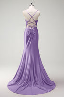 Load image into Gallery viewer, Sparkly Orange Beaded Corset Long Satin Formal Dress with Slit