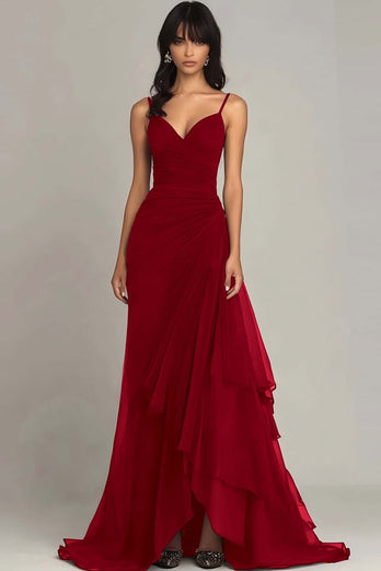 Ink Blue Spaghetti Straps Ruched Chiffon Long Formal Dress