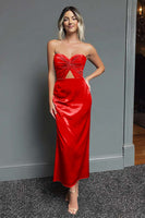 Load image into Gallery viewer, Dark Navy Sweetheart Sheath Satin Long Formal Dress