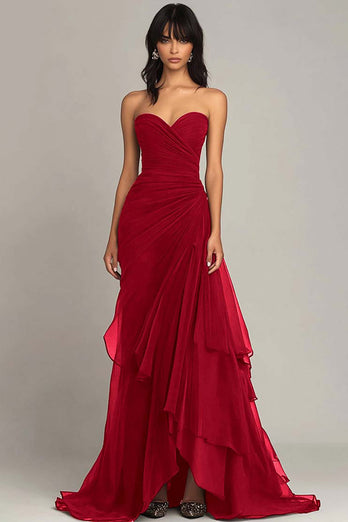 Dark Brown Sweetheart Ruched Ruffled A-Line Formal Dress