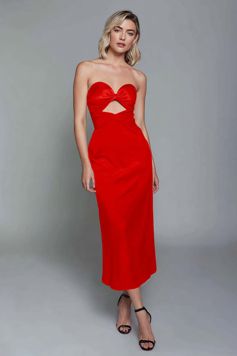 Load image into Gallery viewer, Dusty Blue Sweetheart Sheath Cut Out Satin Ankle Length Formal Dress