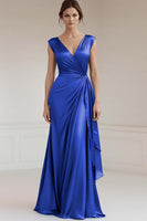 Load image into Gallery viewer, Peacock V-Neck Sheath Satin Long Formal Dress