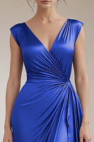 Load image into Gallery viewer, Peacock V-Neck Sheath Satin Long Formal Dress