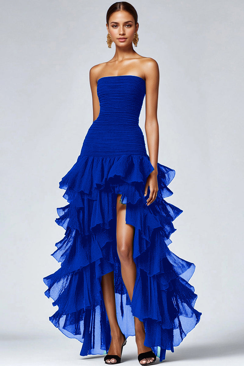 Load image into Gallery viewer, Black Strapless Tulle Tiered A-Line Formal Dress