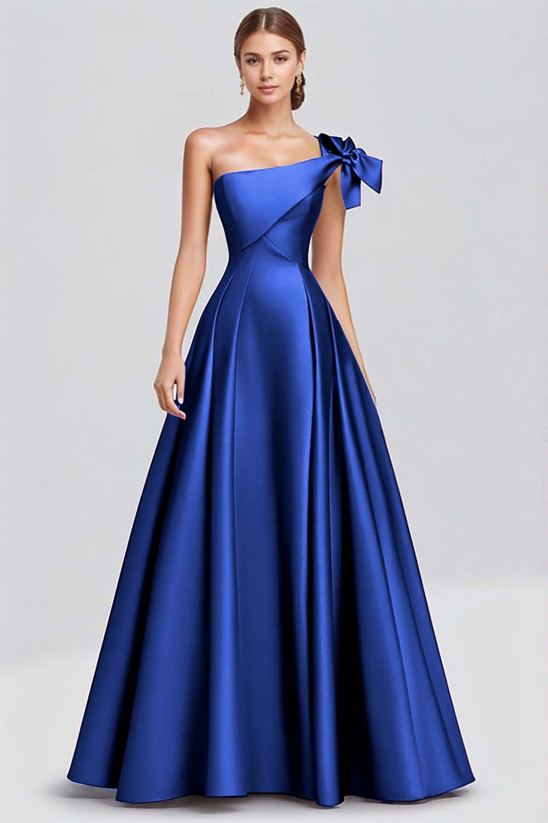 Load image into Gallery viewer, Dusty Sage Ball Gown One Shoulder Satin Long Formal Dress