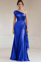 Load image into Gallery viewer, Peacock Sheath Satin One Shoulder Long Formal Dress