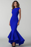 Load image into Gallery viewer, Plum Round Neck Mermaid Long Formal Dress with Ruffles