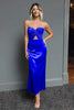 Load image into Gallery viewer, Dark Navy Sweetheart Sheath Satin Long Formal Dress