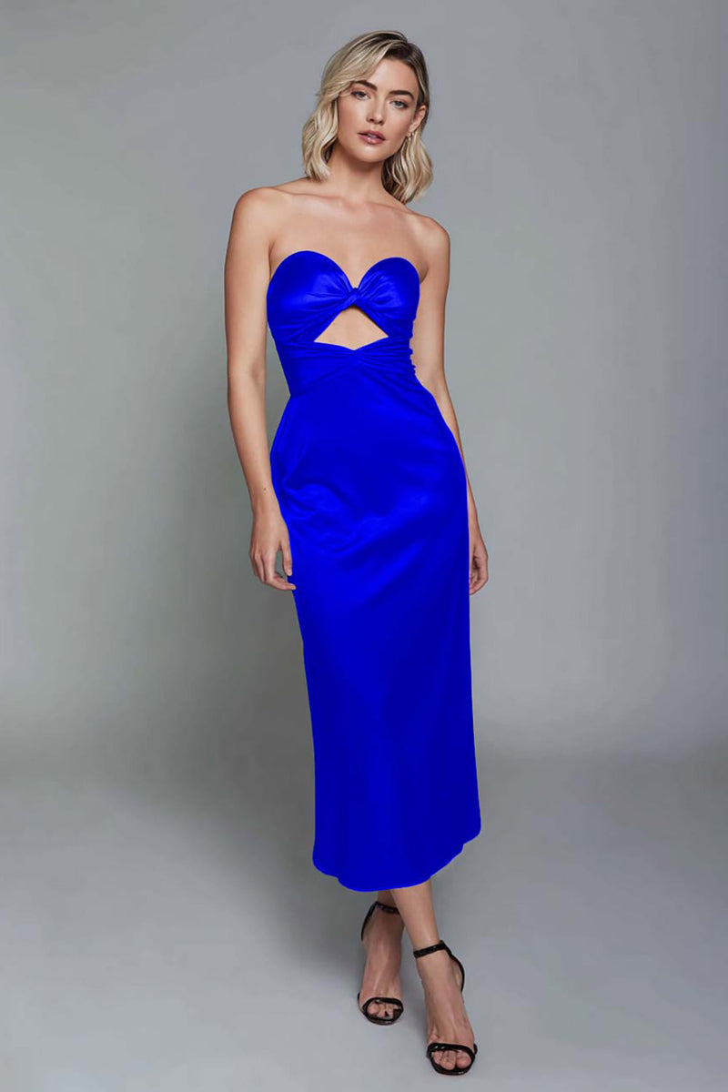 Load image into Gallery viewer, Dusty Blue Sweetheart Sheath Cut Out Satin Ankle Length Formal Dress