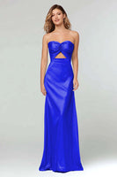 Load image into Gallery viewer, Light Blue Sweetheart Sheath Satin Long Formal Dress