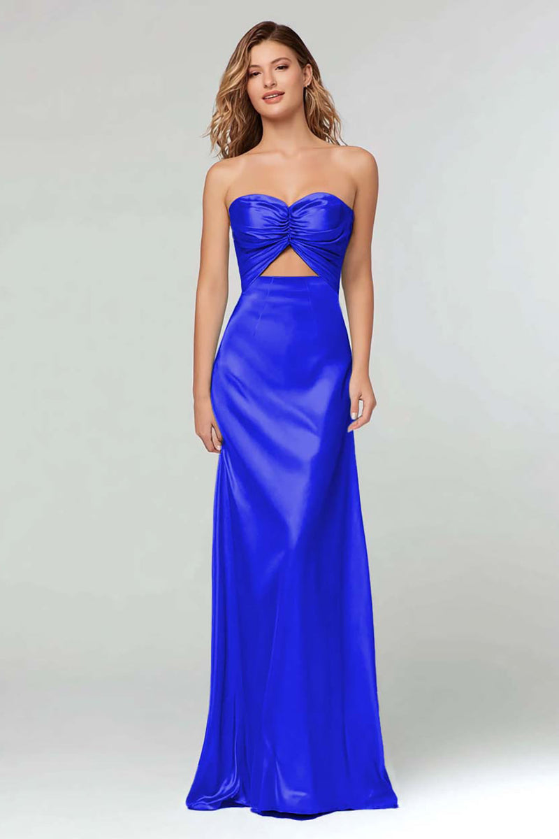 Load image into Gallery viewer, Light Blue Sweetheart Sheath Satin Long Formal Dress
