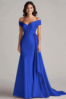 Load image into Gallery viewer, Peacock Off the Shoulder Mermaid Satin Long Formal Dress