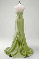 Load image into Gallery viewer, Sparkly Fuchsia Sweetheart Corset Long Satin Formal Dress with Slit