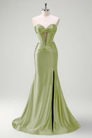 Load image into Gallery viewer, Sparkly Fuchsia Sweetheart Corset Long Satin Formal Dress with Slit