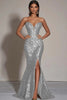 Load image into Gallery viewer, Sparkly Gold Sweetheart Mermaid Long Sequin Formal Dress with Slit
