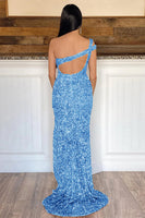 Load image into Gallery viewer, Sheath One Shoulder Red Sequins Long Formal Dress