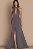Load image into Gallery viewer, Black Halter Neck Satin Cut Out Mermaid Formal Dress with Slit