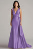 Load image into Gallery viewer, Peacock Mermaid Deep V-Neck Long Satin Formal Dress