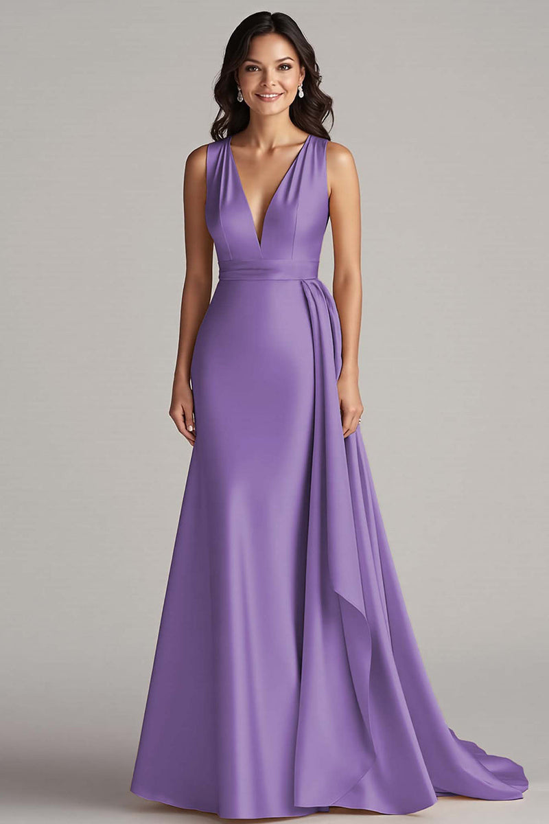 Load image into Gallery viewer, Peacock Mermaid Deep V-Neck Long Satin Formal Dress