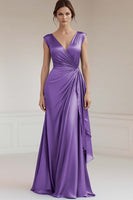 Load image into Gallery viewer, Peacock V-Neck Sheath Satin Long Formal Dress