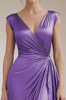 Load image into Gallery viewer, Peacock V-Neck Sheath Satin Long Formal Dress