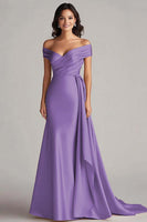 Load image into Gallery viewer, Peacock Off the Shoulder Mermaid Satin Long Formal Dress
