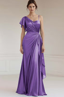 Load image into Gallery viewer, Peacock Sheath Ruched Satin Long Formal Dress