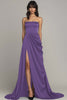 Load image into Gallery viewer, Peacock A Line Strapless Long Satin Formal Dress with Slit