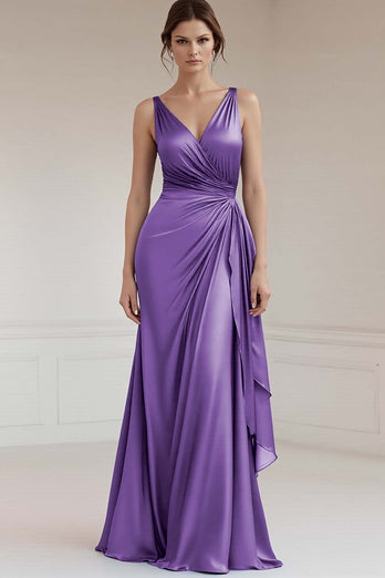 Peacock Green Sheath Satin Ruched Long Formal Dress