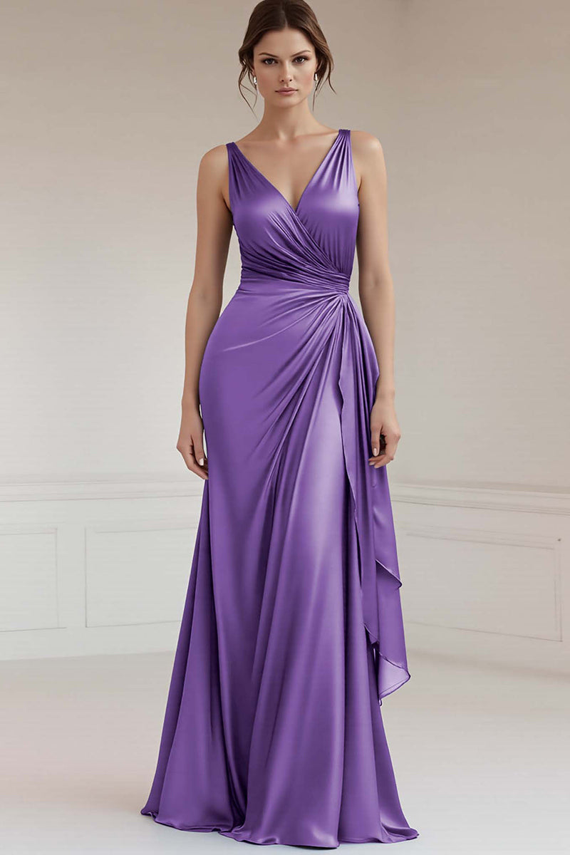 Load image into Gallery viewer, Peacock Green Sheath Satin Ruched Long Formal Dress
