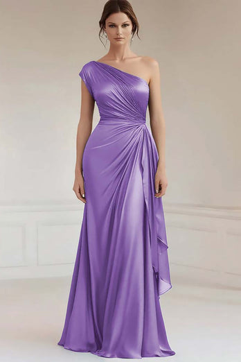 Peacock Sheath Satin One Shoulder Long Formal Dress