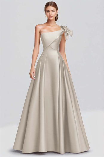 Dusty Sage Ball Gown One Shoulder Satin Long Formal Dress