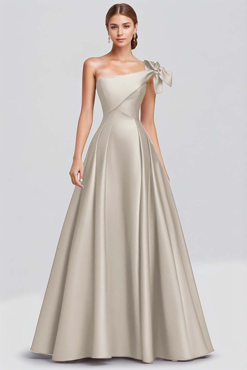 Load image into Gallery viewer, Dusty Sage Ball Gown One Shoulder Satin Long Formal Dress