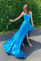 Load image into Gallery viewer, Simple A Line Spaghetti Straps Hot Pink Long Formal Dress with Slit