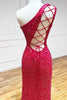 Load image into Gallery viewer, Sheath One Shoulder White Sequins Long Formal Dress with Split Front