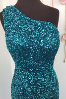 Load image into Gallery viewer, Sheath One Shoulder White Sequins Long Formal Dress with Split Front