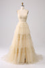 Load image into Gallery viewer, Navy A Line Tulle Tiered Spaghetti Straps Long Formal Dress