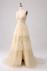 Load image into Gallery viewer, Navy A Line Tulle Tiered Spaghetti Straps Long Formal Dress