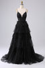 Load image into Gallery viewer, Navy A Line Tulle Tiered Spaghetti Straps Long Formal Dress