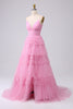 Load image into Gallery viewer, Navy A Line Tulle Tiered Spaghetti Straps Long Formal Dress