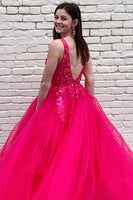 Load image into Gallery viewer, Red A-Line V-Neck Long Formal Dress With Appliques