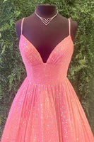 Load image into Gallery viewer, Sparkly Hot Pink Sequins A-Line Long Formal Dress