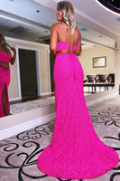 Load image into Gallery viewer, Two Piece Orange Sequins Mermaid Formal Dress with Slit