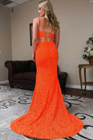 Load image into Gallery viewer, Two Piece Orange Sequins Mermaid Formal Dress with Slit