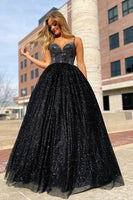 Load image into Gallery viewer, Sparkly Black Spaghetti Straps A-Line Formal Dress