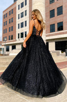 Load image into Gallery viewer, Sparkly Black Spaghetti Straps A-Line Formal Dress